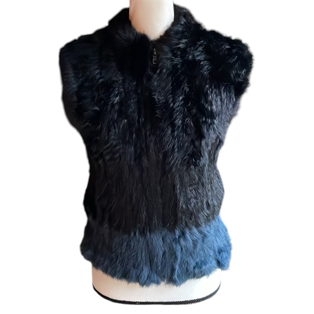 NWOT Sorell Rabbit Fur Black & Blue Zip Vest S